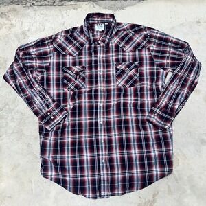 ELY CATTLEMAN Tall XXL Plaid Western Snap Front Long‎ Sleeve Shirt